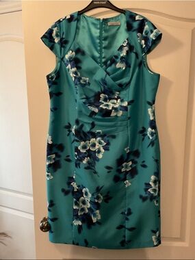 Floral Teal Cap-Sleeve Sheath Dress